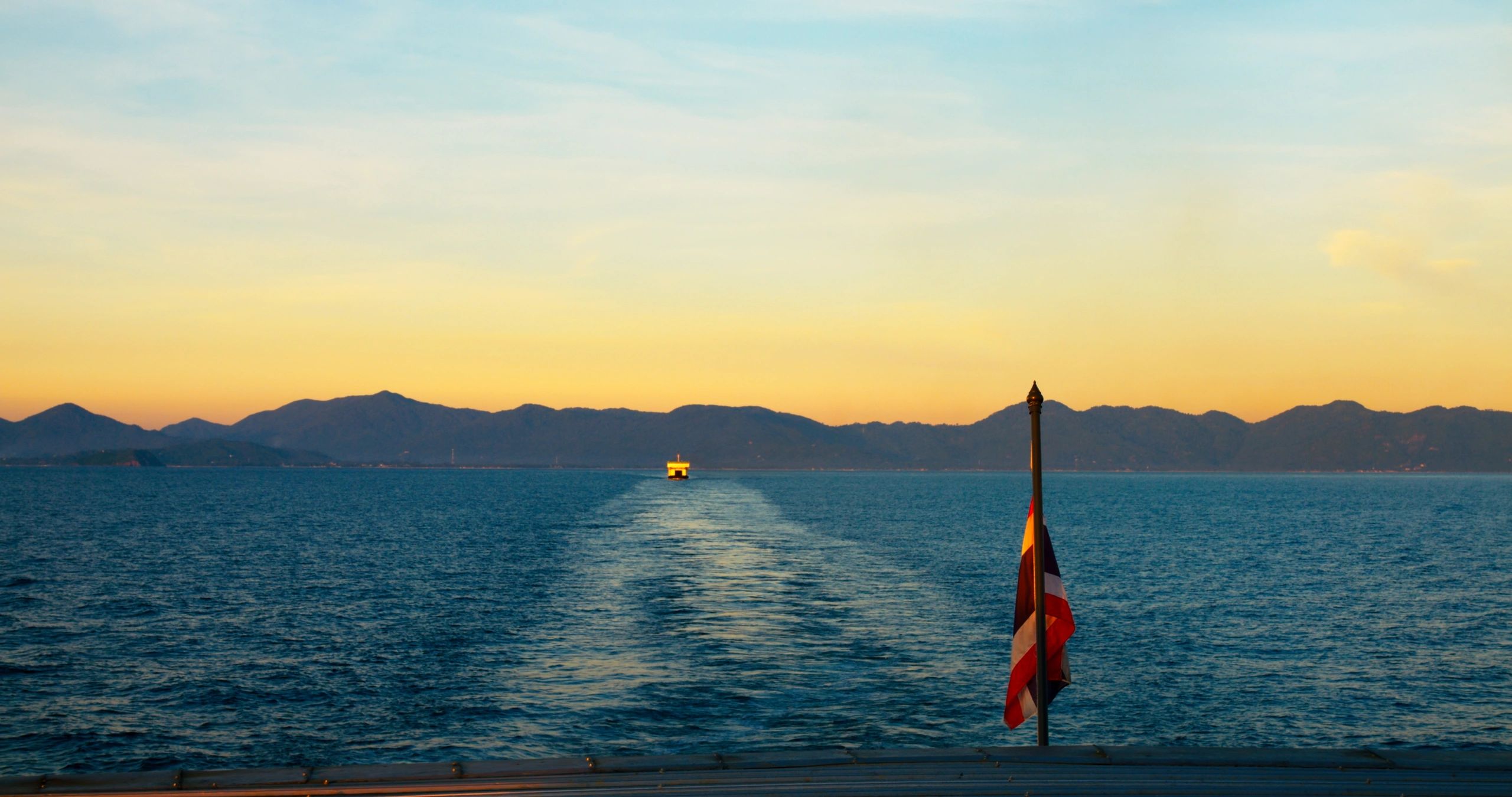 Sunset view from a cruise ship deck over the ocean